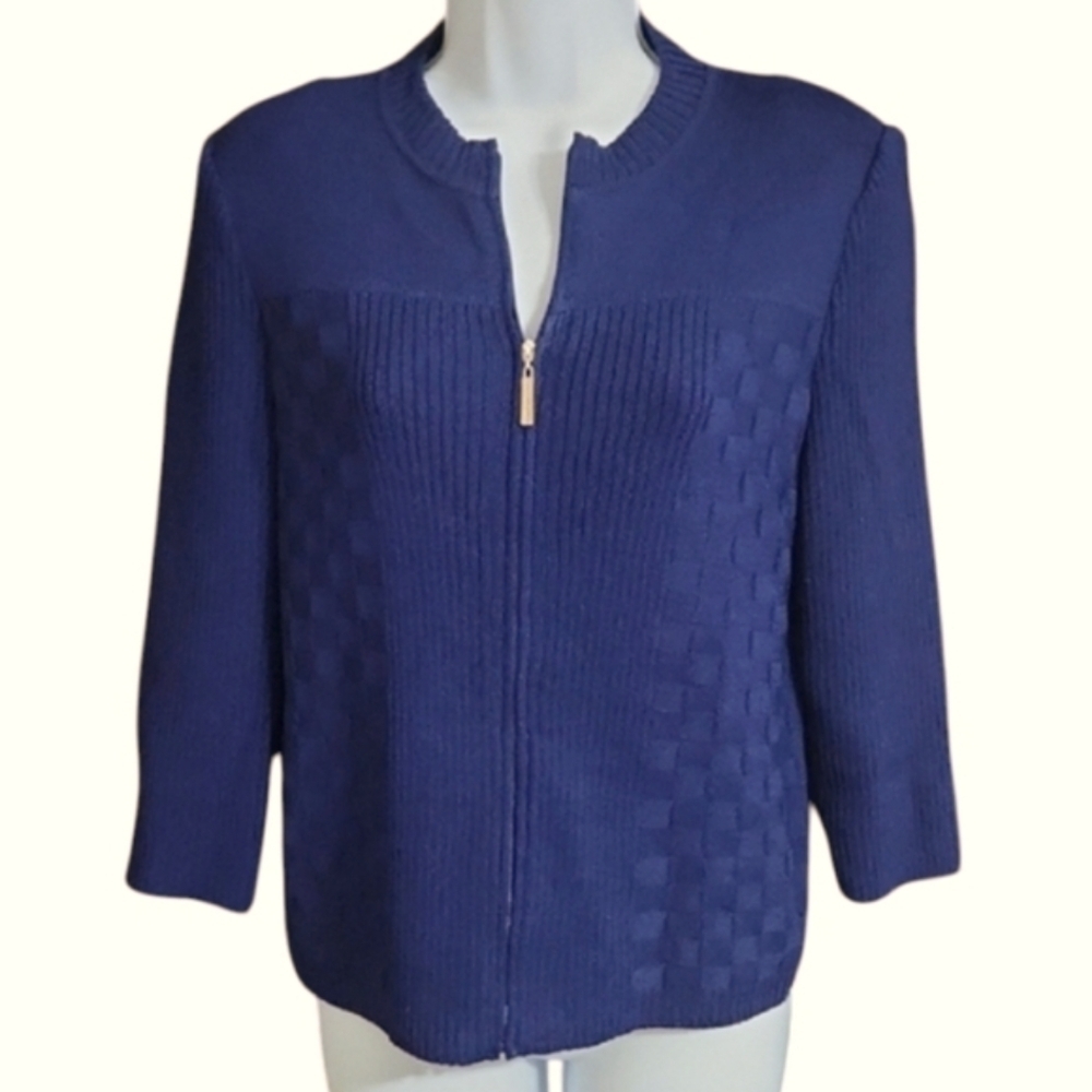 St John Purple Zip Front Knit Sweater